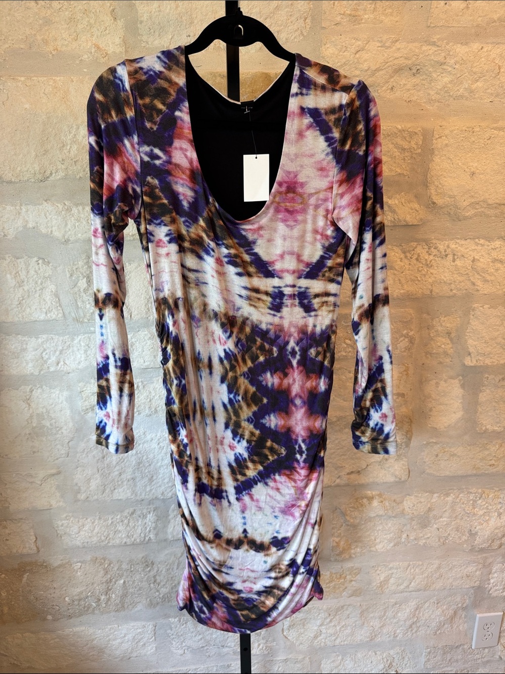 Long Sleeve Tie-Dye Bodycon Dress - Multicolor